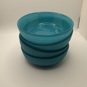 Ecoglass Bowls Recycled Glass Stripped Blue 5.5 inch x 1.5 inch Lot of 4